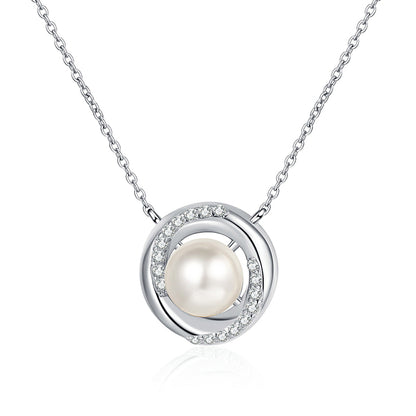 S925 Sterling Silver Whirlwind Pendant Necklace - 18-Point Moissanite & Pearl Elegant Layered Choker