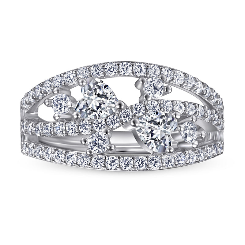 S925 Sterling Silver Wide Band Heart Ring – Bold CZ Statement Jewelry