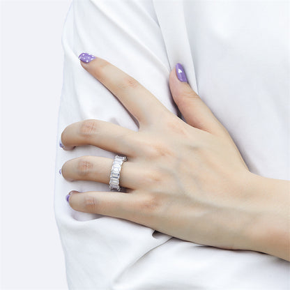 S925 Sterling Silver Wide Band Pavé Ring - 0.5ct Square-Cut Zirconia Statement Jewelry