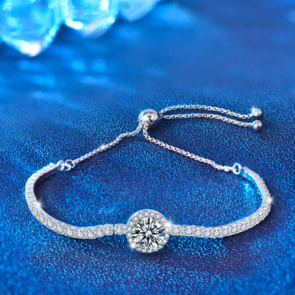 S925 Sterling Silver Women's Geometric Bracelet with 1ct Moissanite Light Luxury Travel Jewelry Rhodium Plated