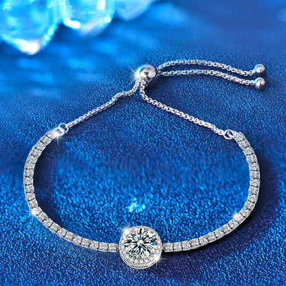 S925 Sterling Silver Women's Geometric Bracelet with 1ct Moissanite Light Luxury Travel Jewelry Rhodium Plated