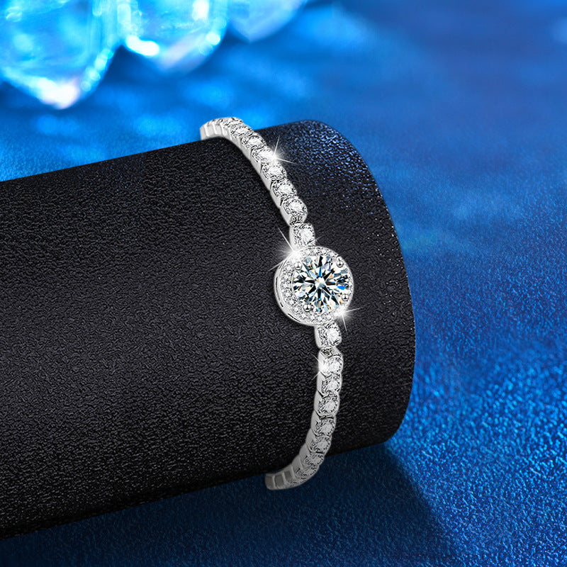 S925 Sterling Silver Women's Geometric Bracelet with 1ct Moissanite Light Luxury Travel Jewelry Rhodium Plated