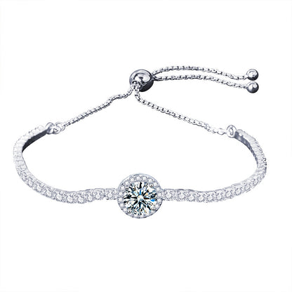 S925 Sterling Silver Women's Geometric Bracelet with 1ct Moissanite Light Luxury Travel Jewelry Rhodium Plated