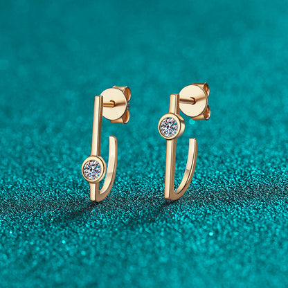 S925 Sterling Silver Women's Minimalist Earrings – Champagne Gold Plated with 0.2CT Moissanite