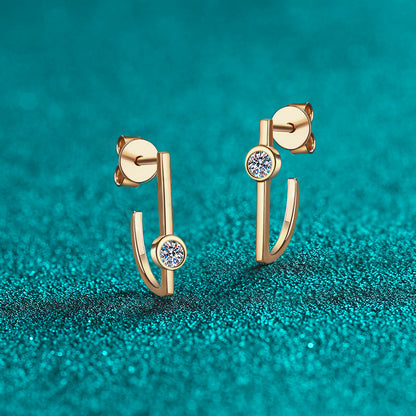 S925 Sterling Silver Women's Minimalist Earrings – Champagne Gold Plated with 0.2CT Moissanite