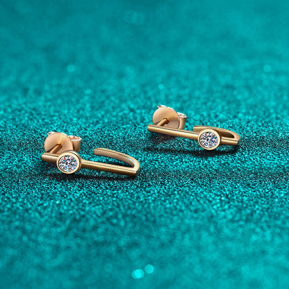 S925 Sterling Silver Women's Minimalist Earrings – Champagne Gold Plated with 0.2CT Moissanite