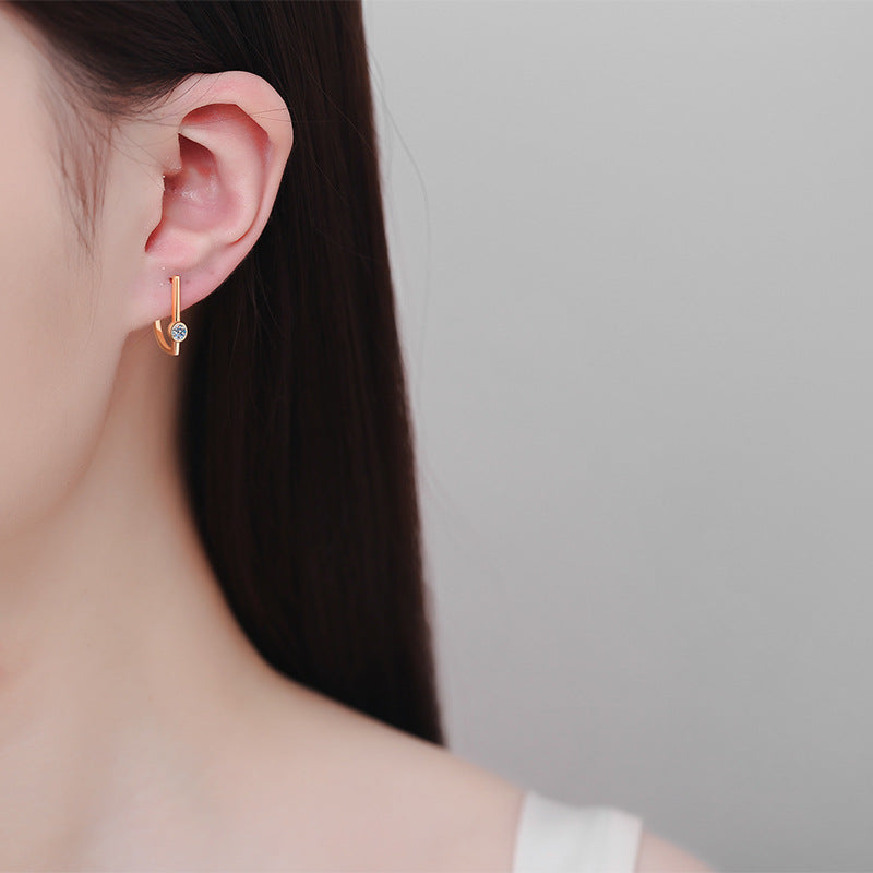 S925 Sterling Silver Women's Minimalist Earrings – Champagne Gold Plated with 0.2CT Moissanite