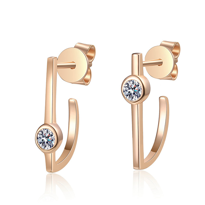 S925 Sterling Silver Women's Minimalist Earrings – Champagne Gold Plated with 0.2CT Moissanite