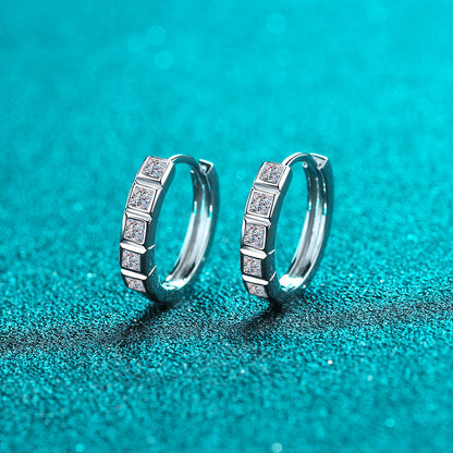 S925 Sterling Silver Women’s Semi-Hoop Earrings – PT950 Platinum-Plated with 0.8CT Moissanite, Minimalist & Elegant