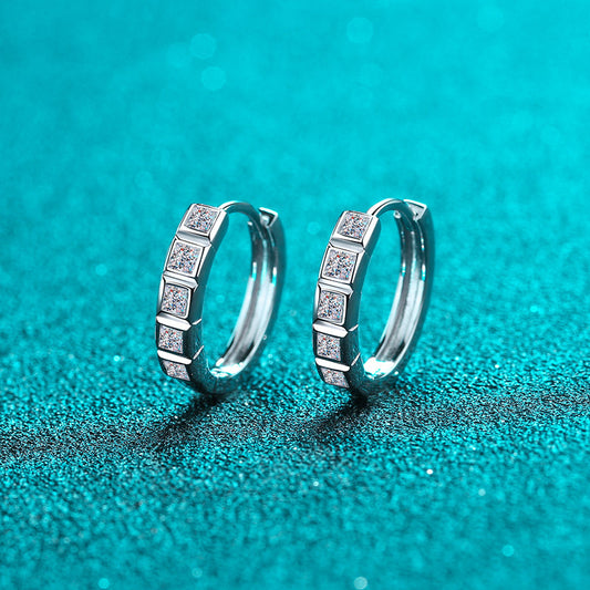 S925 Sterling Silver Women’s Semi-Hoop Earrings – PT950 Platinum-Plated with 0.8CT Moissanite, Minimalist & Elegant