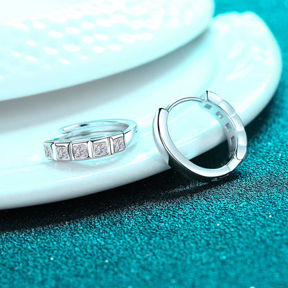 S925 Sterling Silver Women’s Semi-Hoop Earrings – PT950 Platinum-Plated with 0.8CT Moissanite, Minimalist & Elegant