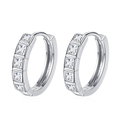 S925 Sterling Silver Women’s Semi-Hoop Earrings – PT950 Platinum-Plated with 0.8CT Moissanite, Minimalist & Elegant
