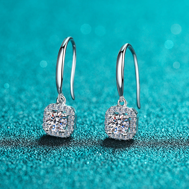 S925 Sterling Silver Women's Stud Earrings with PT950 Gold Plating & 1CT Moissanite – Geometric, Elegant, and Trendy