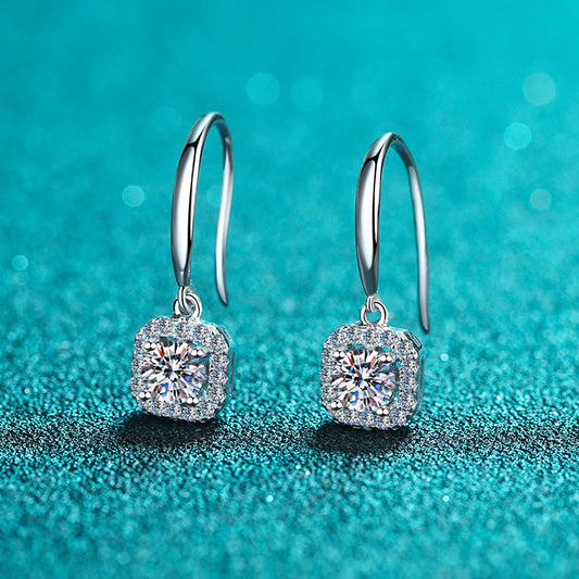 S925 Sterling Silver Women's Stud Earrings with PT950 Gold Plating & 1CT Moissanite – Geometric, Elegant, and Trendy