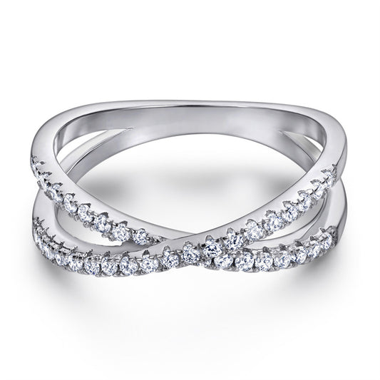 S925 Sterling Silver X-Cross Ring - Modern Letter Design with Micro-Pavé Zirconia