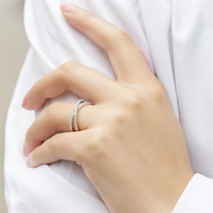 S925 Sterling Silver X-Cross Ring - Modern Letter Design with Micro-Pavé Zirconia