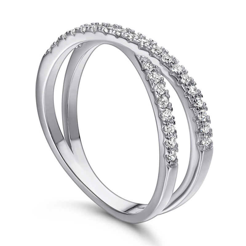 S925 Sterling Silver X-Cross Ring - Modern Letter Design with Micro-Pavé Zirconia