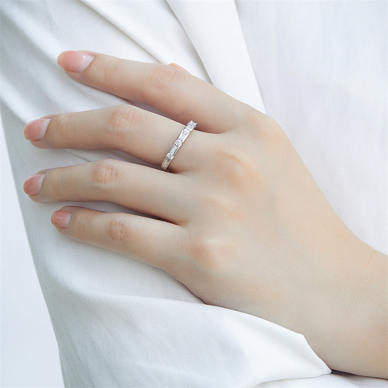 S925 Sterling Silver Zirconia Ring - Elegant Geometric Stackable Jewelry for Women