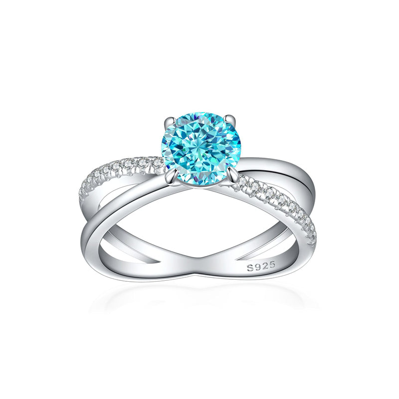 S925 Sterling Silver 1.2ct Flame-Cut Crossover Ring - 7×7mm Colored Gemstone Statement Jewelry