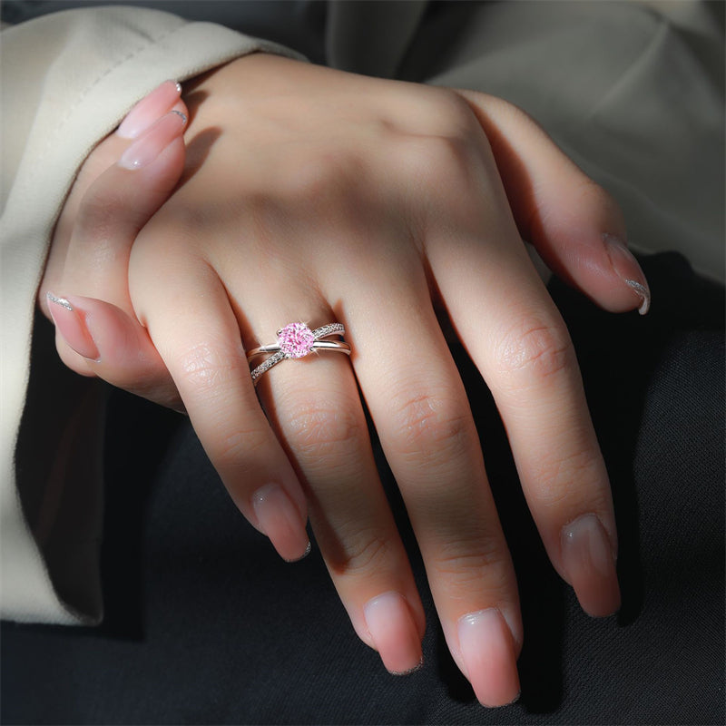 S925 Sterling Silver 1.2ct Flame-Cut Crossover Ring - 7×7mm Colored Gemstone Statement Jewelry