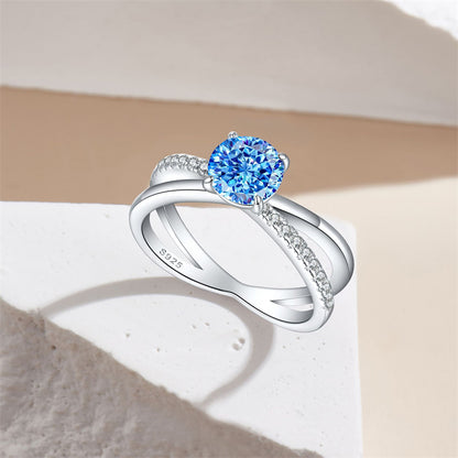 S925 Sterling Silver 1.2ct Flame-Cut Crossover Ring - 7×7mm Colored Gemstone Statement Jewelry