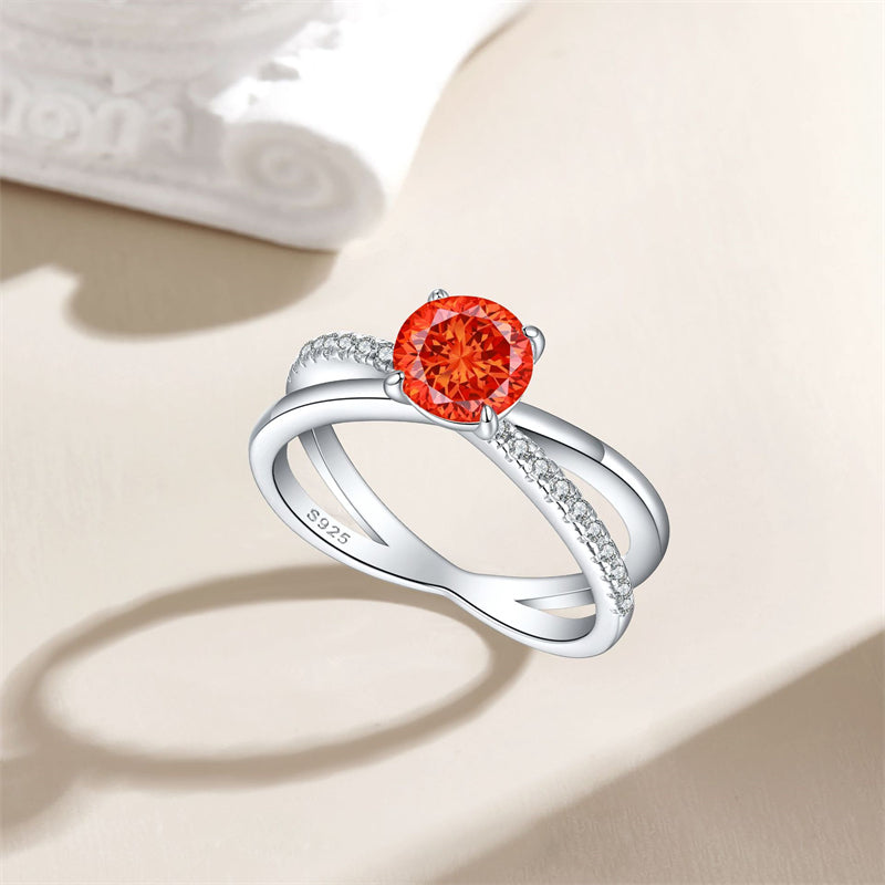 S925 Sterling Silver 1.2ct Flame-Cut Crossover Ring - 7×7mm Colored Gemstone Statement Jewelry