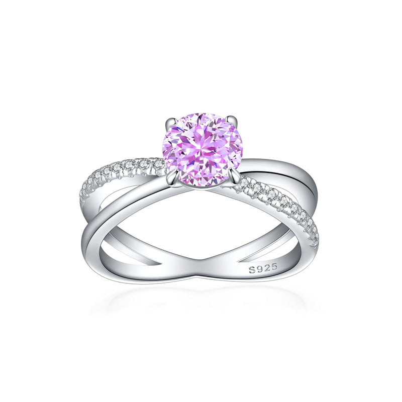 S925 Sterling Silver 1.2ct Flame-Cut Crossover Ring - 7×7mm Colored Gemstone Statement Jewelry