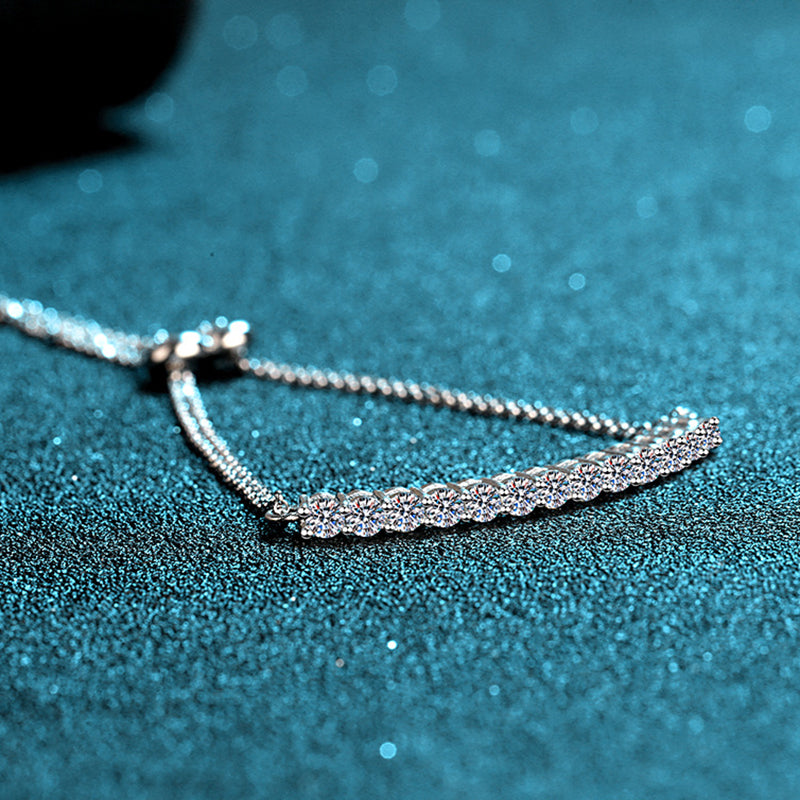 Sporty Geometric Rhodium Plated Sterling Silver Bracelet - 1.3ct Moissanite or 7A Zircon with Camellia & Cactus Design