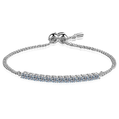 Sporty Geometric Rhodium Plated Sterling Silver Bracelet - 1.3ct Moissanite or 7A Zircon with Camellia & Cactus Design