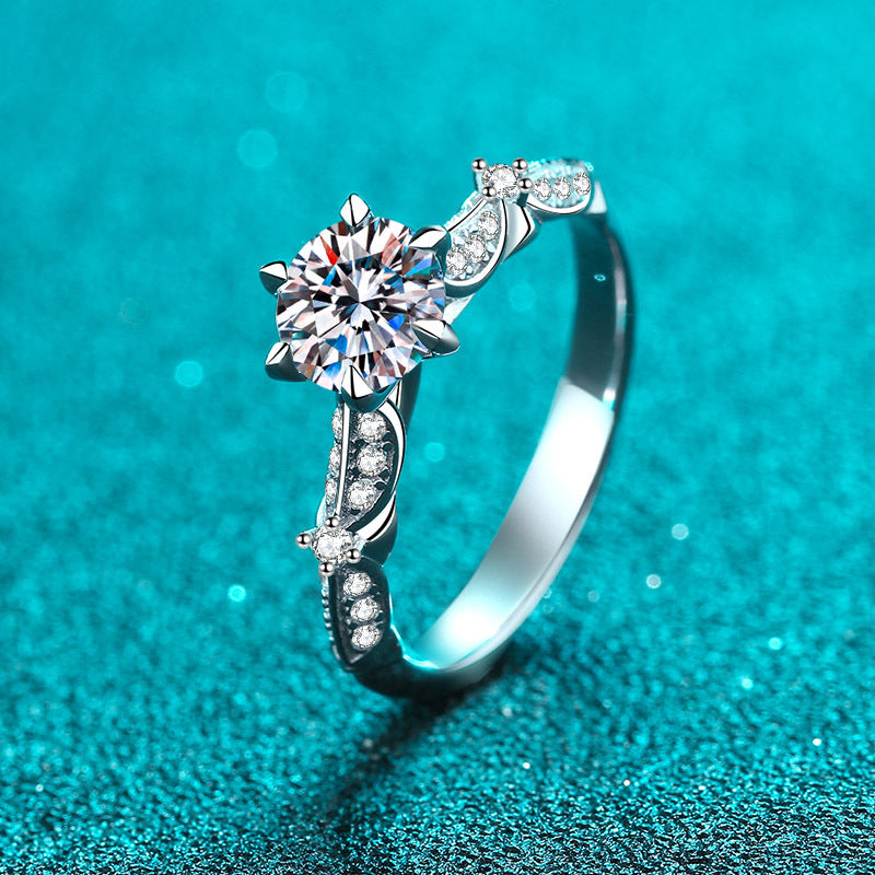 S925 Sterling Silver 18K Gold Plated 1ct Moissanite Floral Proposal Ring