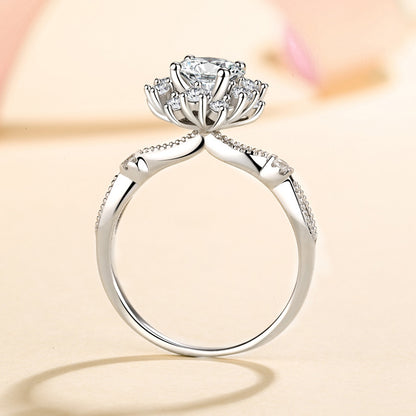 S925 Sterling Silver 1ct Moissanite Prosperity Flower Ring with Koi Motif