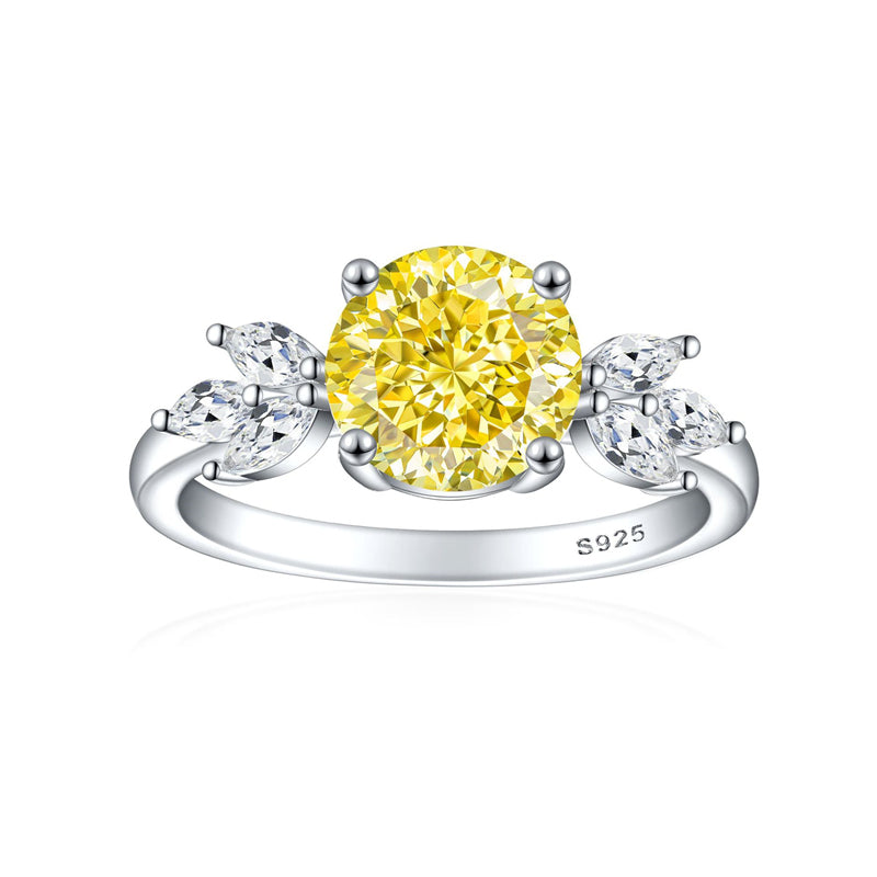 S925 Sterling Silver 2ct Flame-Cut Floral Ring - Nature-Inspired Colored Gemstone Engagement Jewelry