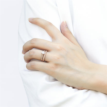 S925 Sterling Silver Couple's Ring Set - Double Row Pavé Zirconia Wedding Bands