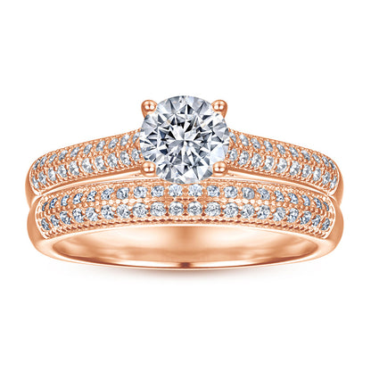 S925 Sterling Silver Couple's Ring Set - Double Row Pavé Zirconia Wedding Bands