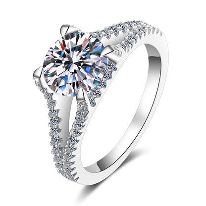 S925 Sterling Silver Four-Prong 2ct Moissanite Engagement Ring with Starlight Motif
