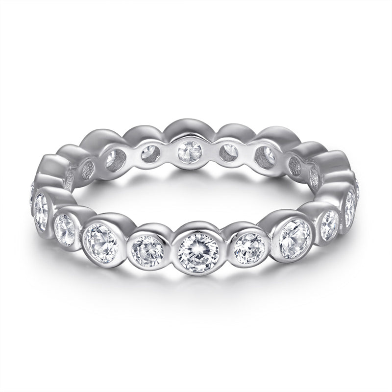 S925 Sterling Silver Full Eternity Ring – Round Cut CZ Wedding Band