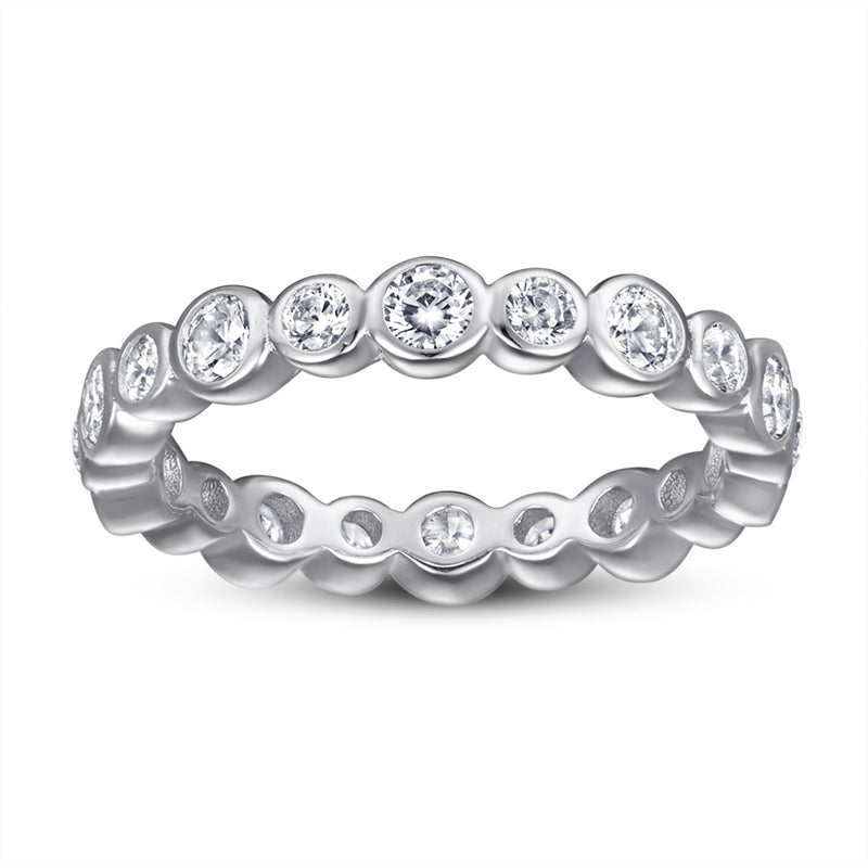 S925 Sterling Silver Full Eternity Ring – Round Cut CZ Wedding Band