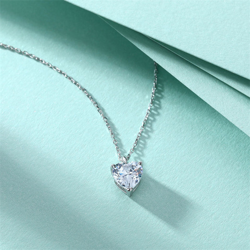 S925 Sterling Silver Heart Pendant Necklace - Minimalist Cubic Zirconia Love Charm for Women