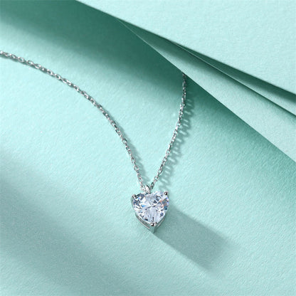 S925 Sterling Silver Heart Pendant Necklace - Minimalist Cubic Zirconia Love Charm for Women