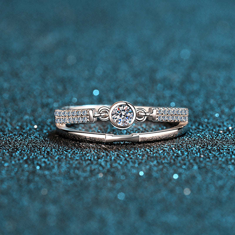 S925 Sterling Silver PT950 Gold Plated 0.10ct Moissanite Rotating Geometric Lock Ring