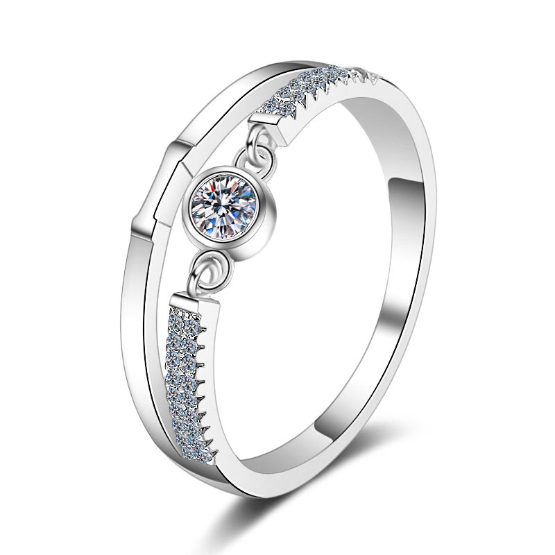 S925 Sterling Silver PT950 Gold Plated 0.10ct Moissanite Rotating Geometric Lock Ring