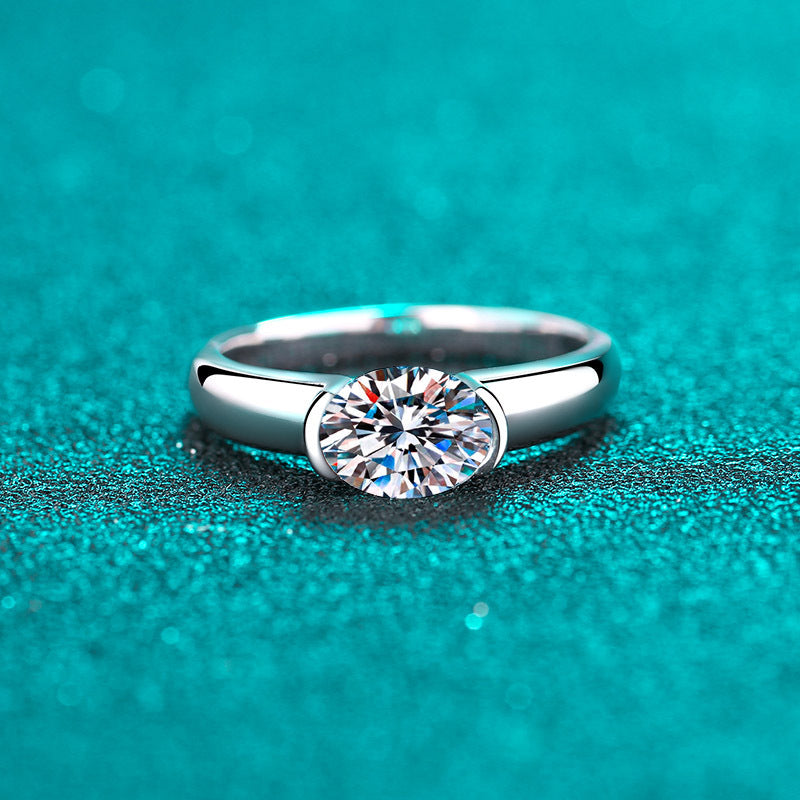 S925 Sterling Silver PT950 Gold Plated 1.5ct Moissanite "Pigeon Egg" Solitaire Engagement Ring