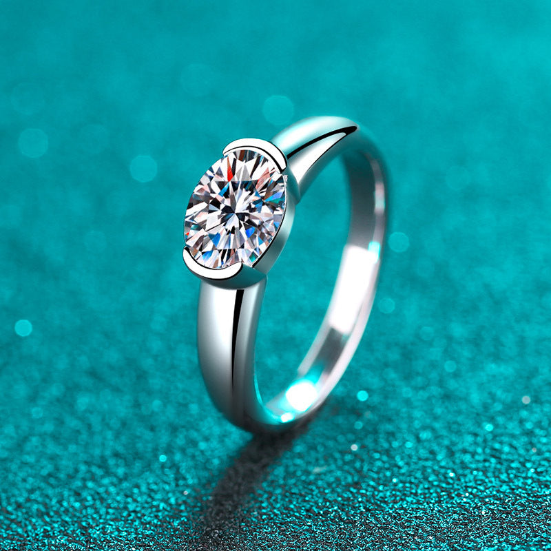 S925 Sterling Silver PT950 Gold Plated 1.5ct Moissanite "Pigeon Egg" Solitaire Engagement Ring