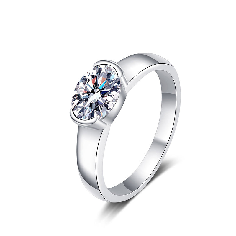 S925 Sterling Silver PT950 Gold Plated 1.5ct Moissanite "Pigeon Egg" Solitaire Engagement Ring