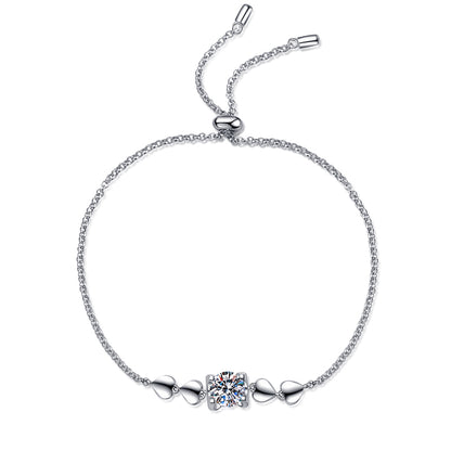 Chinese Style 5-Layer Rhodium Plated Sterling Silver Bracelet - 1ct Moissanite or 6.5mm Zircon with Eggplant & Peach Design