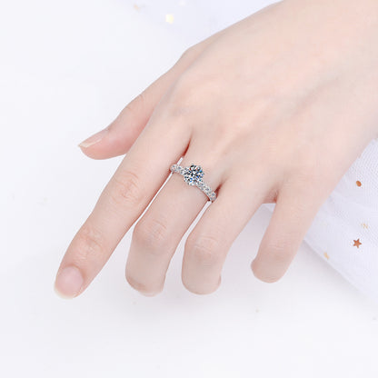 S925 Sterling Silver PT950 Gold Plated 1ct Moissanite Eight-Prong Ring with Fruit Motifs