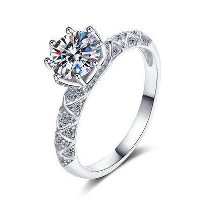 S925 Sterling Silver PT950 Gold Plated 1ct Moissanite Eight-Prong Ring with Fruit Motifs