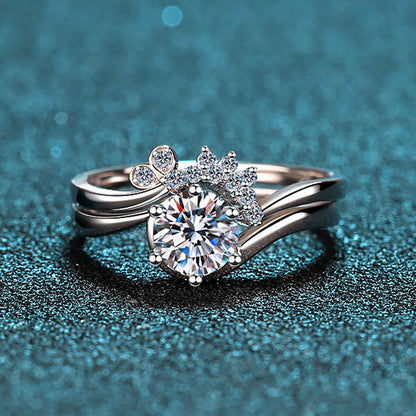 S925 Sterling Silver PT950 Gold Plated 2-Piece Moissanite Ring Set with Floral Motifs