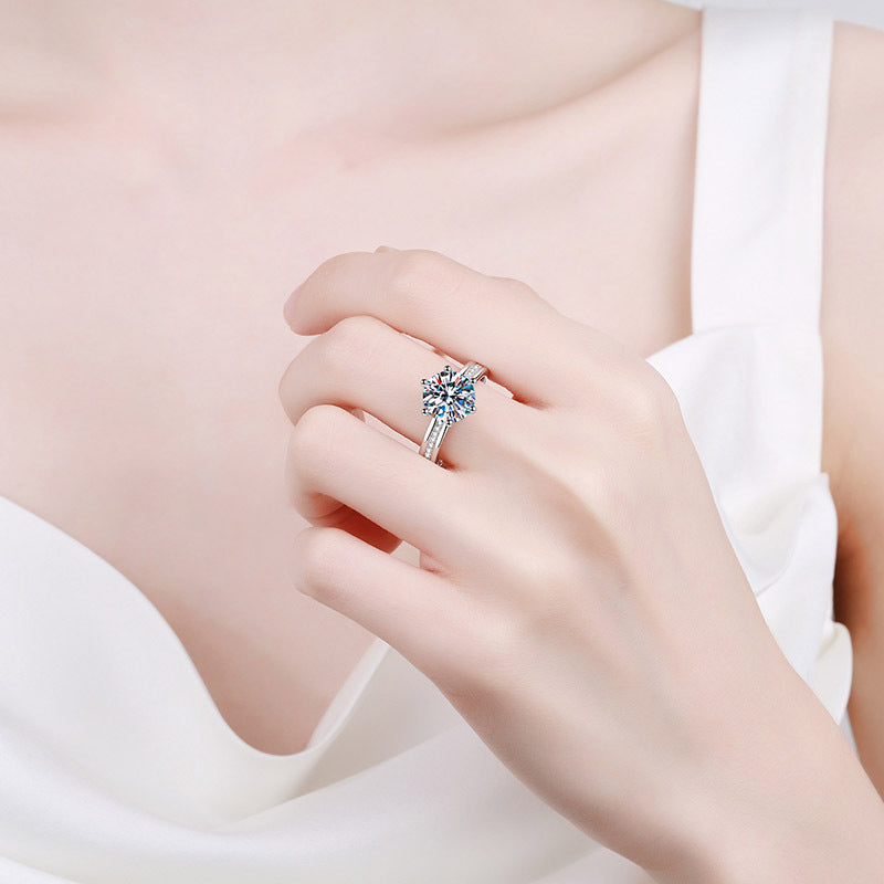 S925 Sterling Silver PT950 Plated 3CT Moissanite Bouquet Ring with Bell Design - Street Style Statement Ring for Women