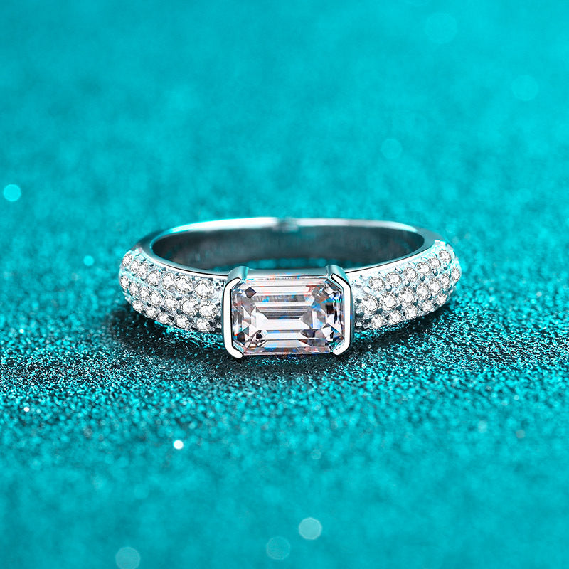 S925 Sterling Silver PT950 Plated Radiant & Emerald Cut Moissanite Ring with Nature-Inspired Design